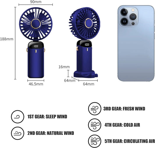 Handheld Fan,Foldable Desk Desktop Type-C Rechargeable Fans